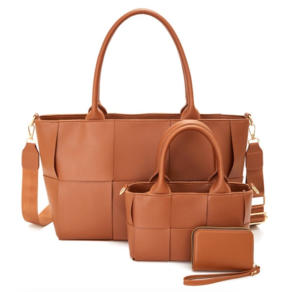 3 in 1 WOVEN HANDBAG - Shopper, Satchel & Wallet - BROWN